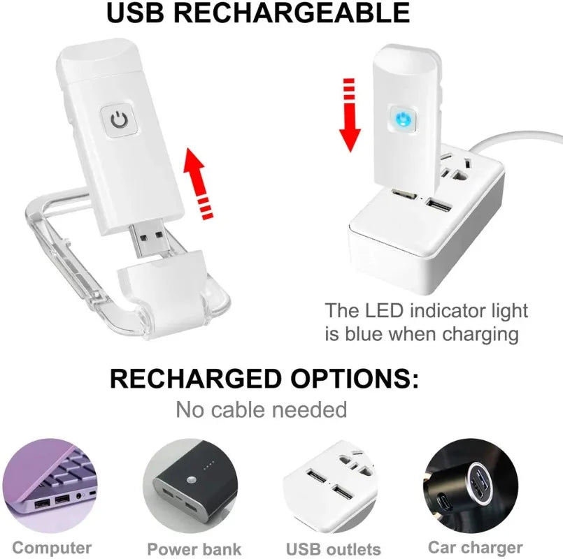Mini Reading Clip Light LED USB Charging Adjustable Brightness