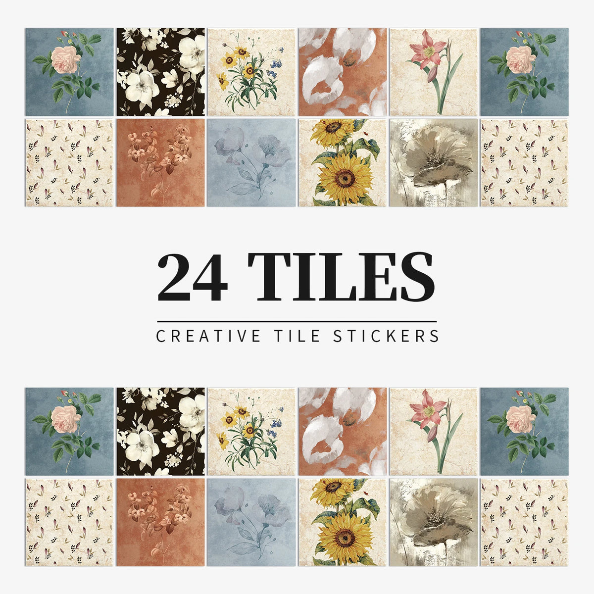 24 Piece Tile Sticker Set Waterproof Self Adhesive Wall Decals