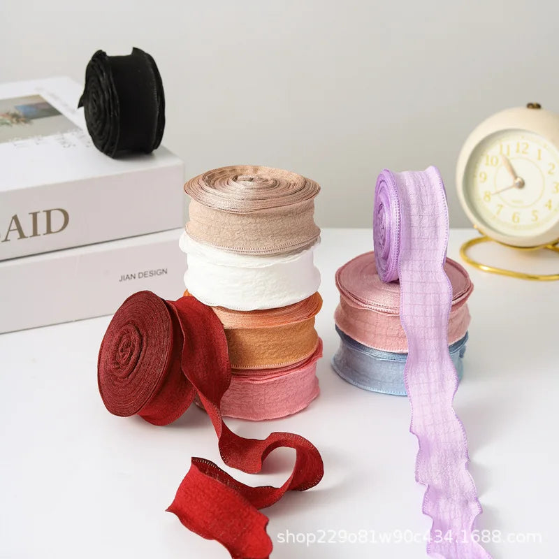 Pleated Chiffon Ribbon With Fishtail Edges For Gift Wrapping
