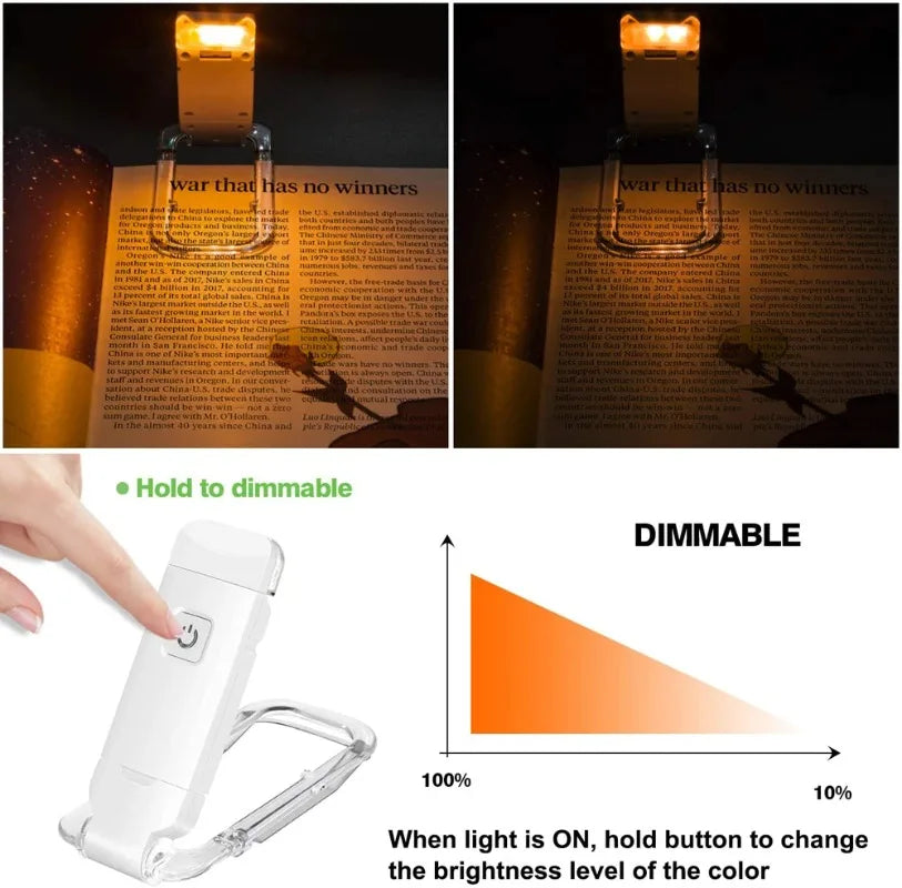 Mini Reading Clip Light LED USB Charging Adjustable Brightness