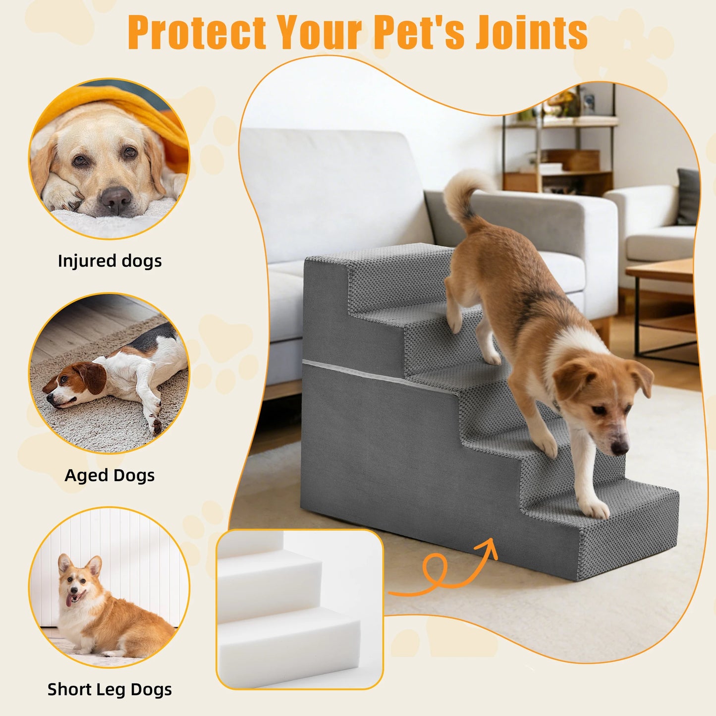 JHK Foam Dog Stairs Ramp Three To Five Steps Professional