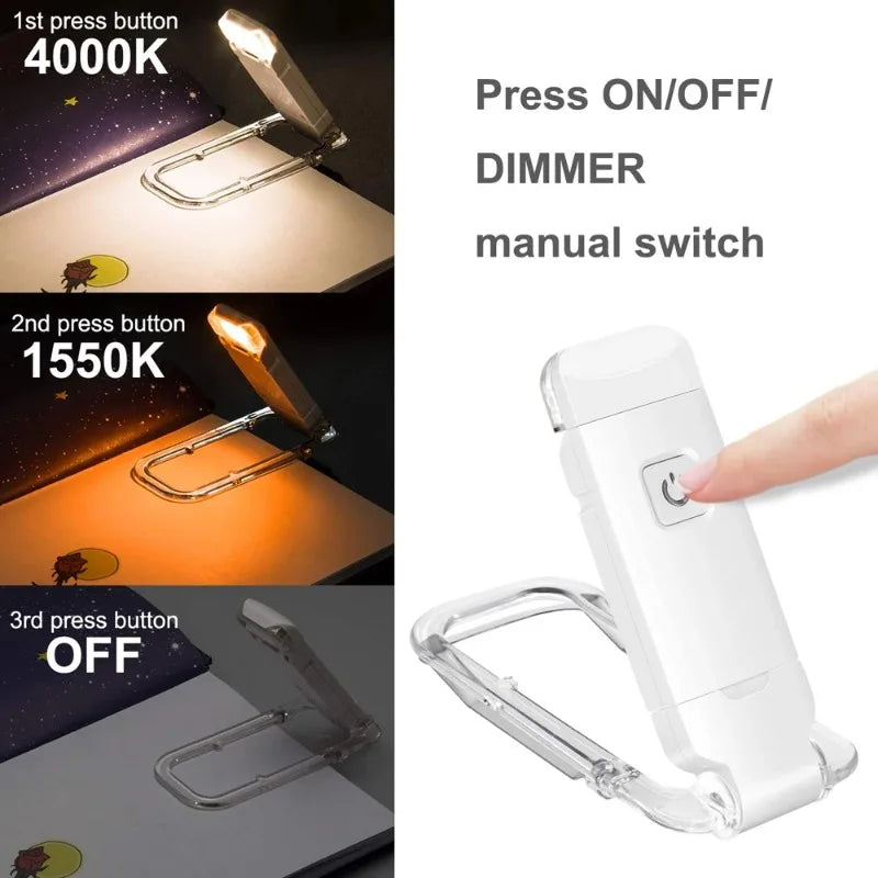 Mini Reading Clip Light LED USB Charging Adjustable Brightness