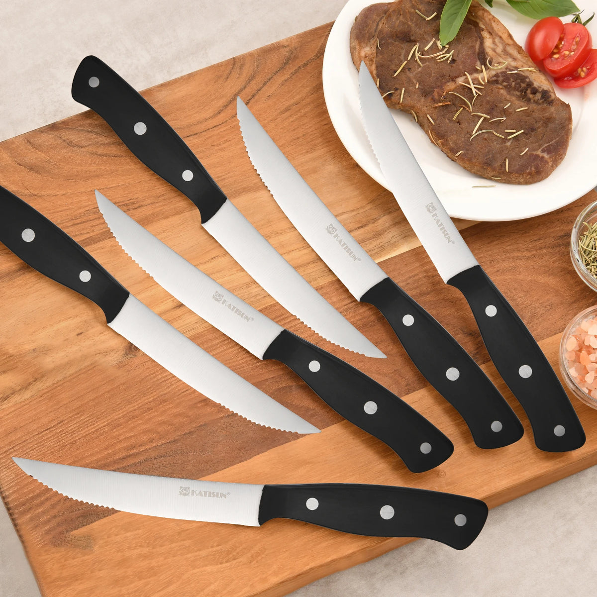 8 Piece Serrated Steak Knife Set Triple Rivet POM Handles