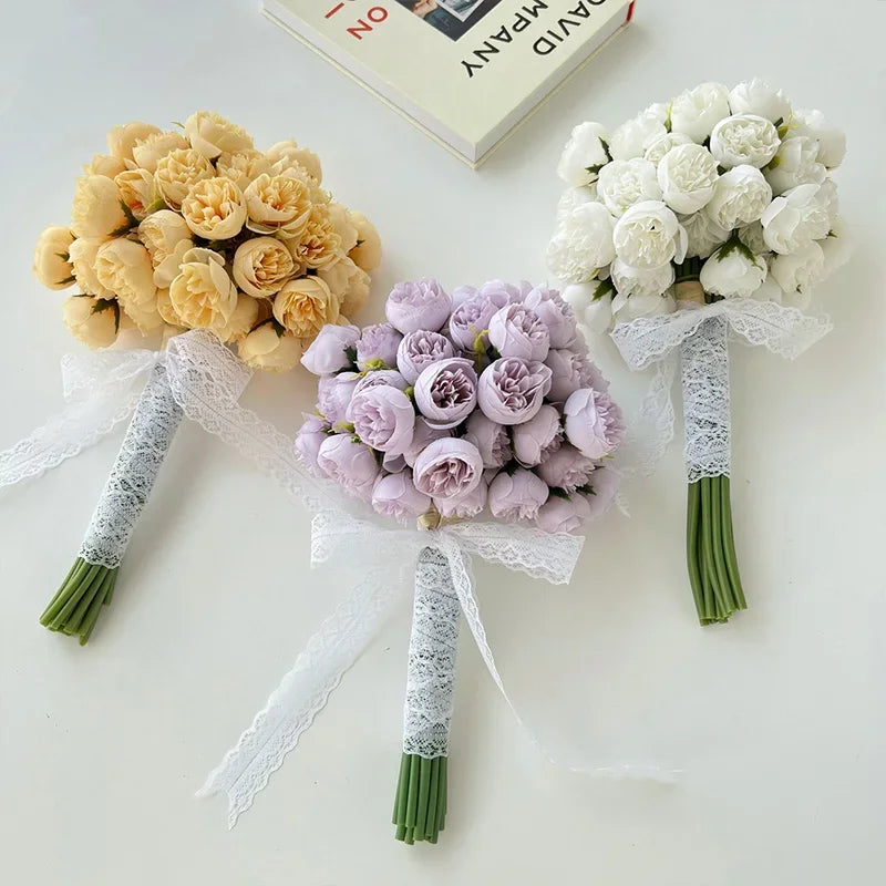 Rose Pink Peony Silk Bouquet 27 Heads Artificial Flowers For Home Decor