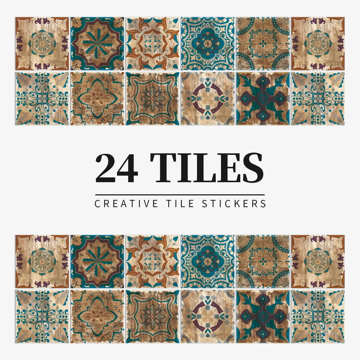 24 Piece Tile Sticker Set Waterproof Self Adhesive Wall Decals