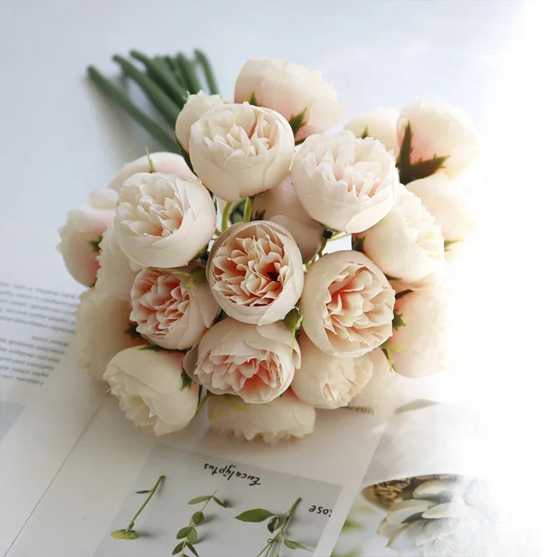 Rose Pink Peony Silk Bouquet 27 Heads Artificial Flowers For Home Decor