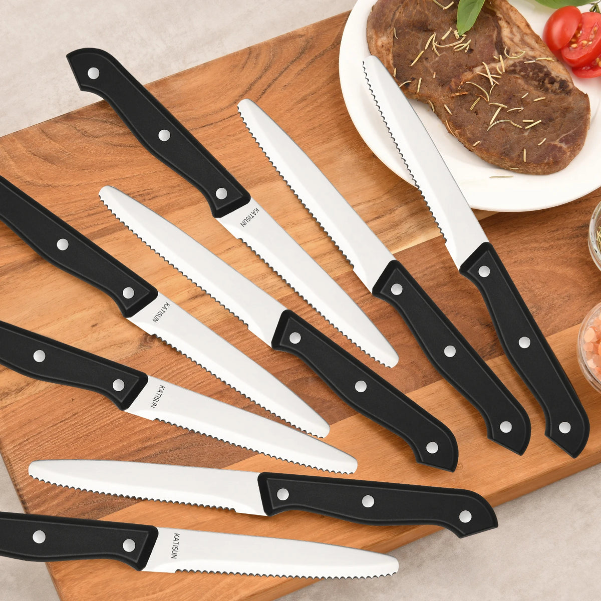 Katisun 12 Pcs Serrated Steak Knife Set With POM Handles