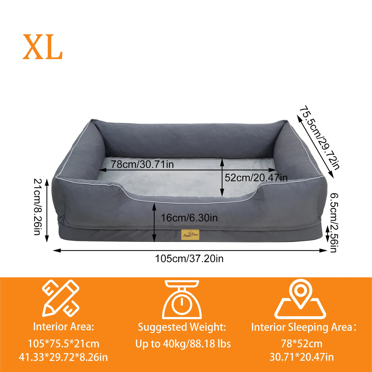 BINGOPAW Rectangular Orthopedic Dog Bed With Bolster And Removable Cover