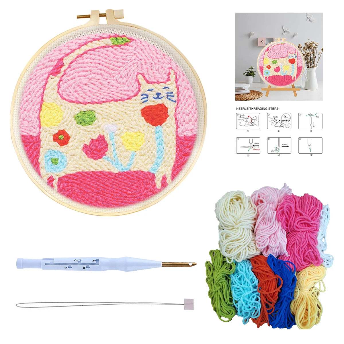 DIY Punch Needle Embroidery Starter Kit for Beginners Cartoon Animals