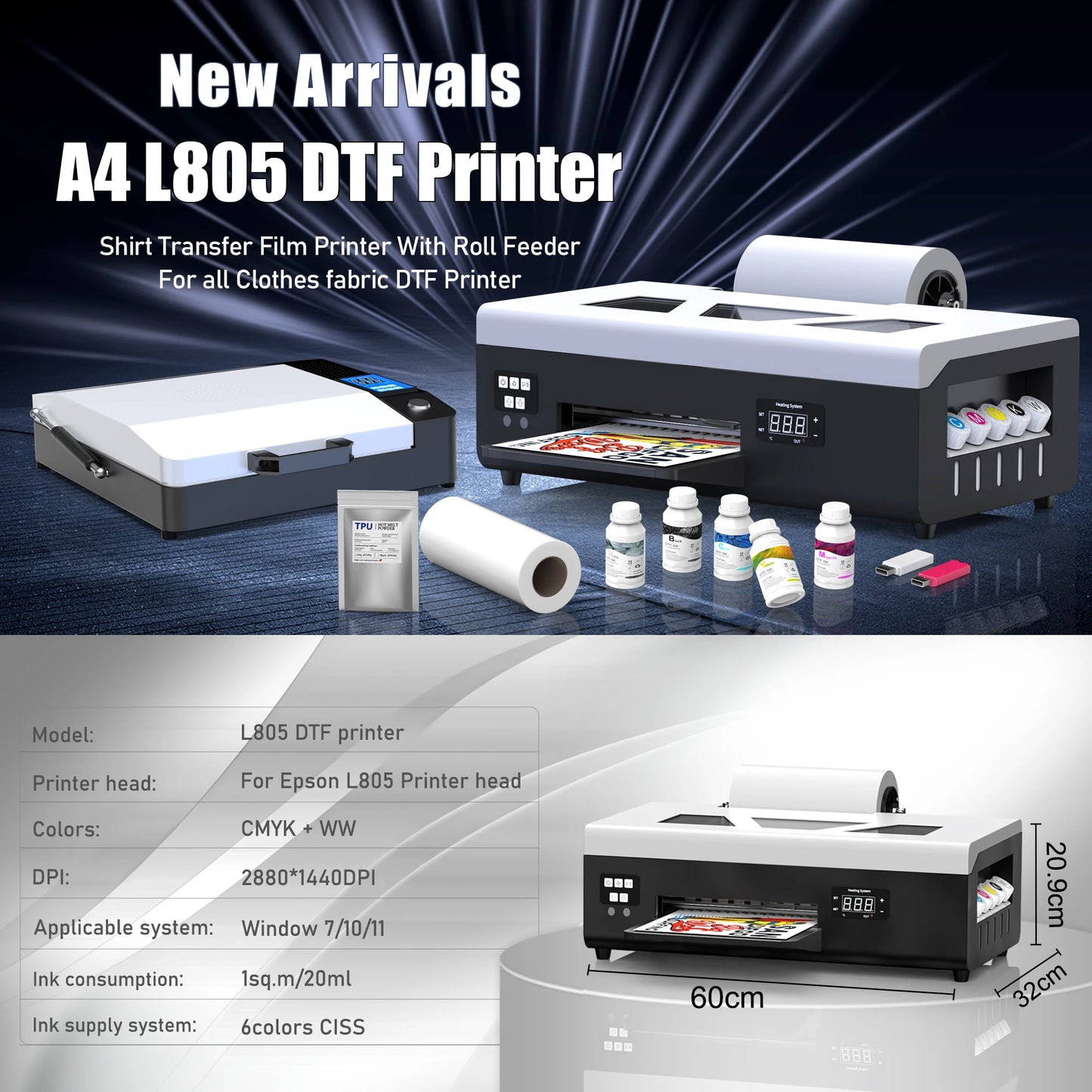 Jetvinner A4 DTF Printer For Epson L805 Direct To Film