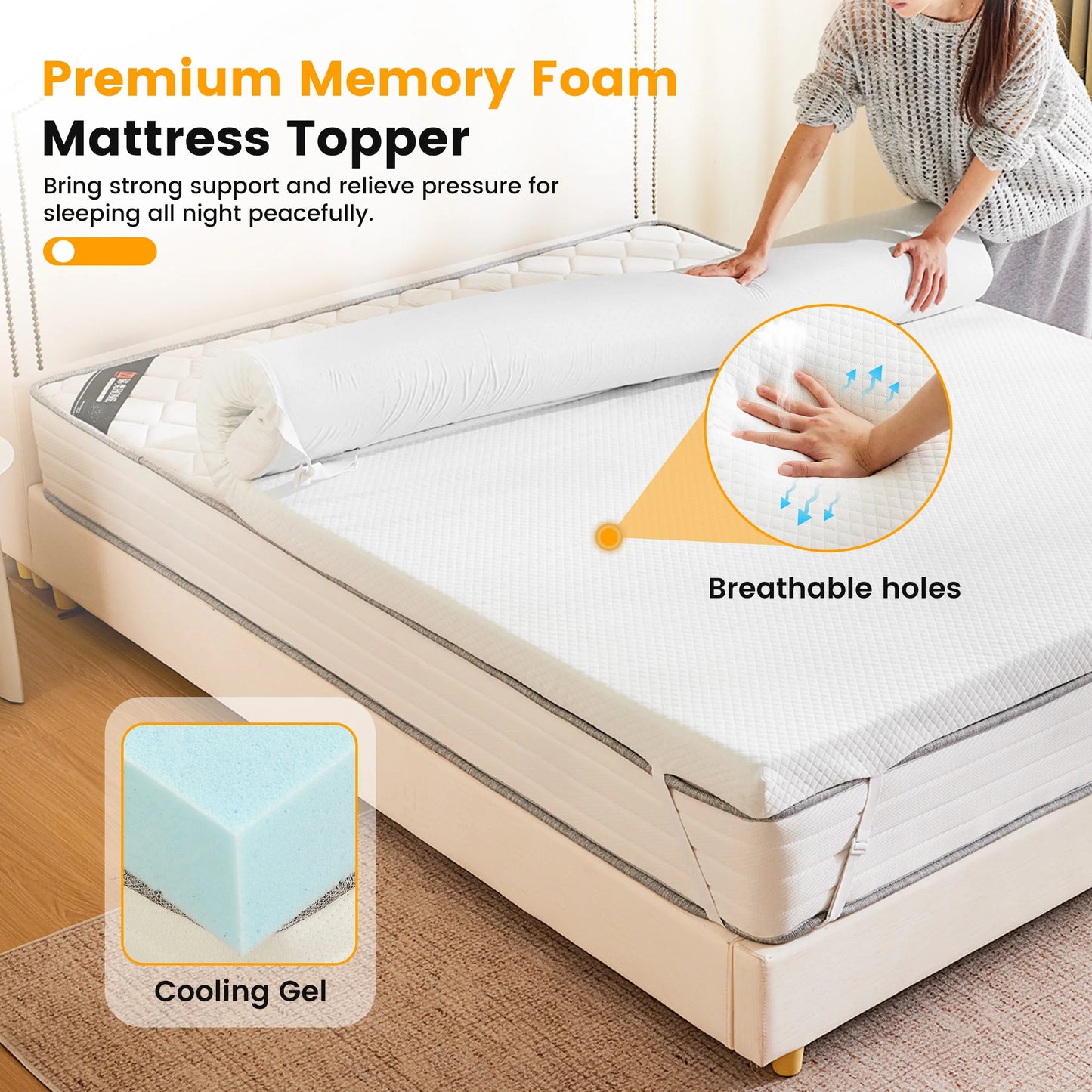 MCQ Gel Infused Memory Foam Mattress Topper With Removable Cover