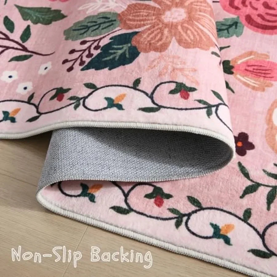 Round Wool Circle Rug Non Slip Low Pile Boho Floral