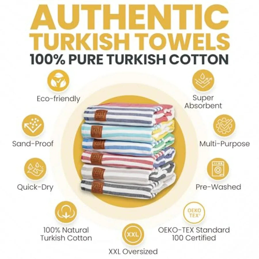 Turkish Cotton Beach Towel Set of Six, Oversized Quick Dry