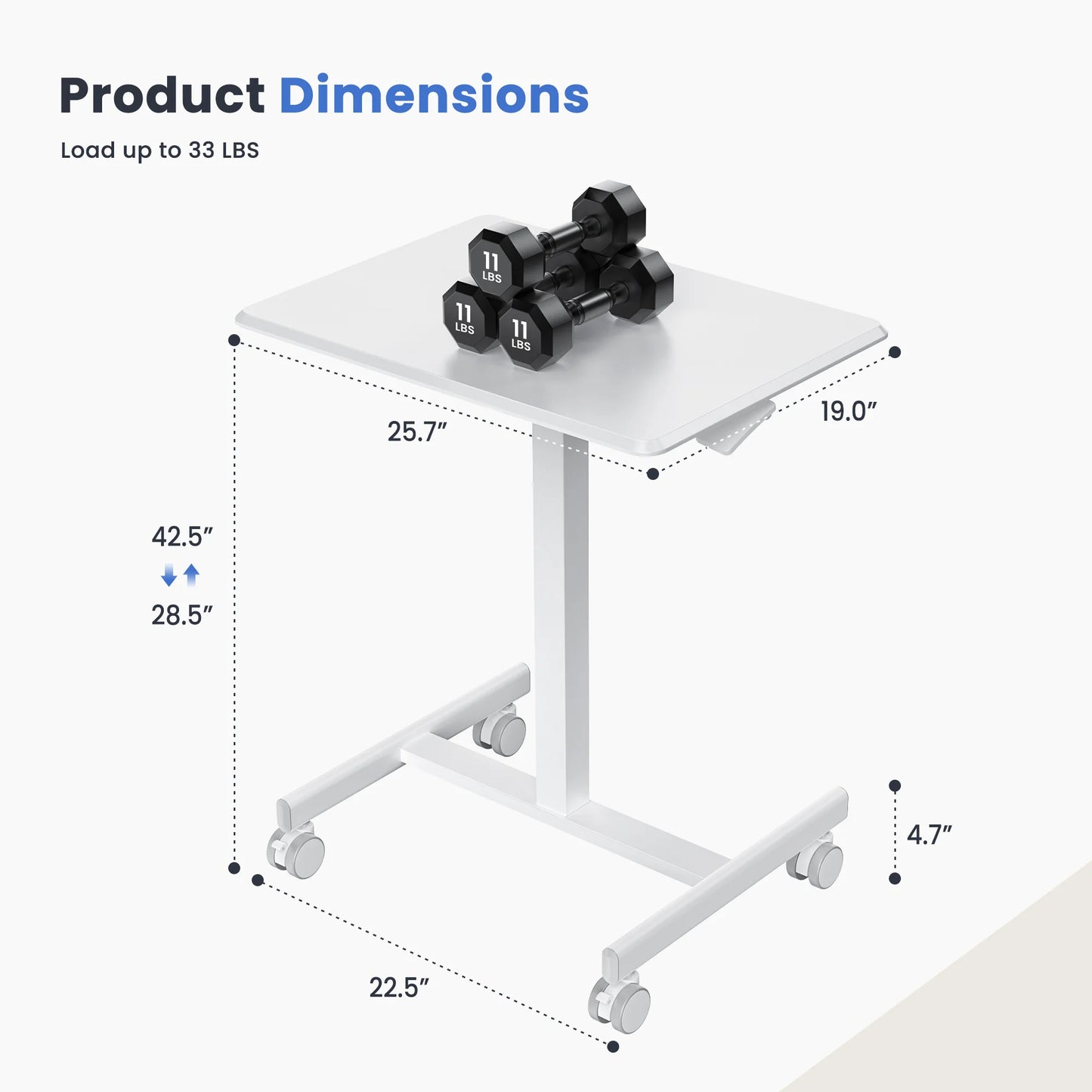 JHK Mobile Standing Desk Height Adjustable Lockable Wheels