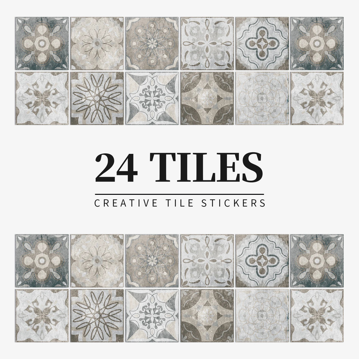 24 Piece Tile Sticker Set Waterproof Self Adhesive Wall Decals