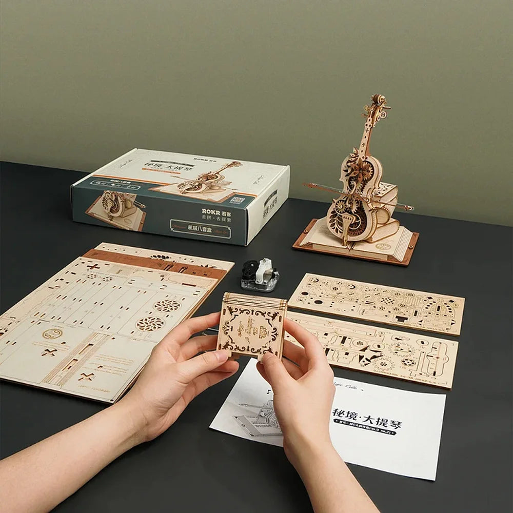 Robotime 3D Wooden Puzzle Cello Mechanical Music Toy AMK63