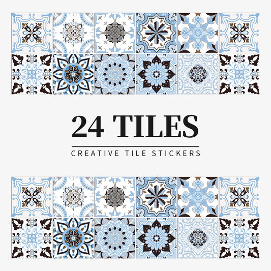 24 Piece Tile Sticker Set Waterproof Self Adhesive Wall Decals