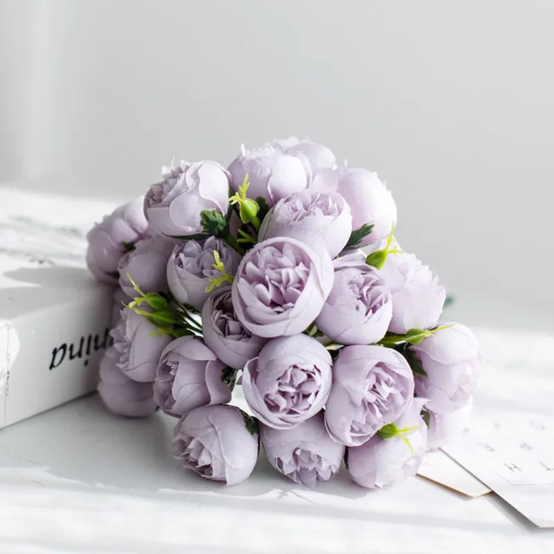 Rose Pink Peony Silk Bouquet 27 Heads Artificial Flowers For Home Decor