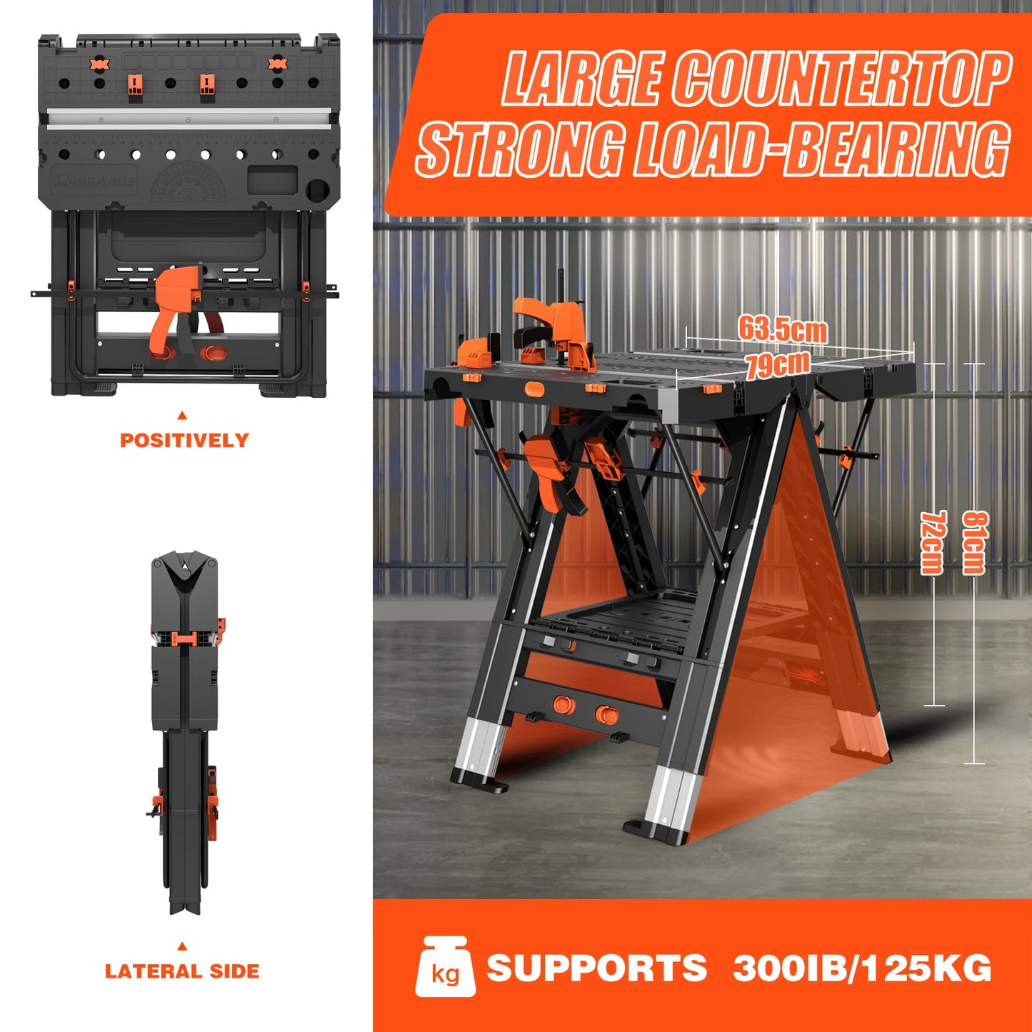 2-In-1 Folding Workbench and Sawhorse, Portable Height Adjustable Table
