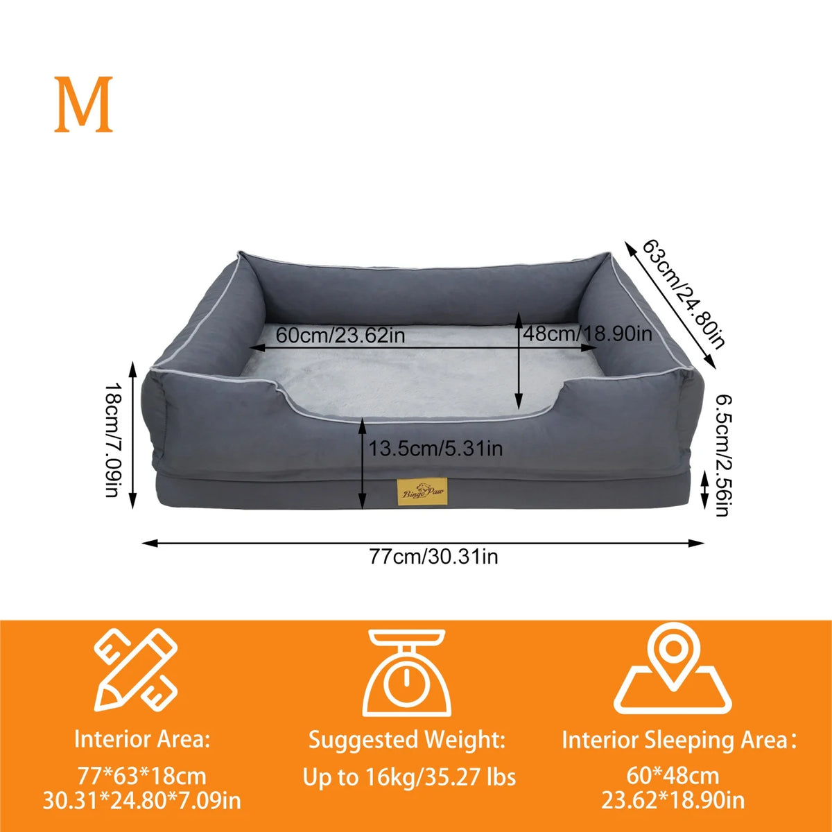 BINGOPAW Rectangular Orthopedic Dog Bed With Bolster And Removable Cover