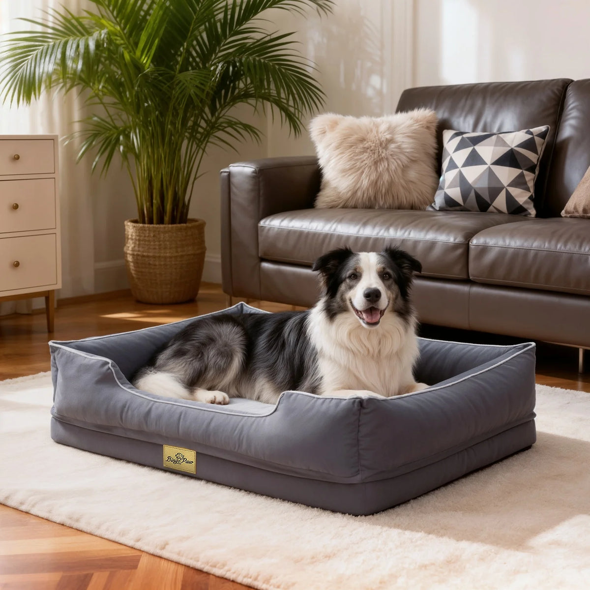 BINGOPAW Rectangular Orthopedic Dog Bed With Bolster And Removable Cover