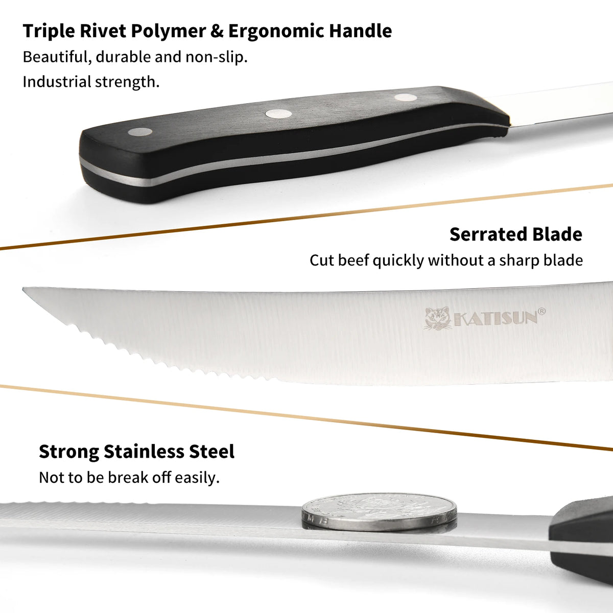 8 Piece Serrated Steak Knife Set Triple Rivet POM Handles