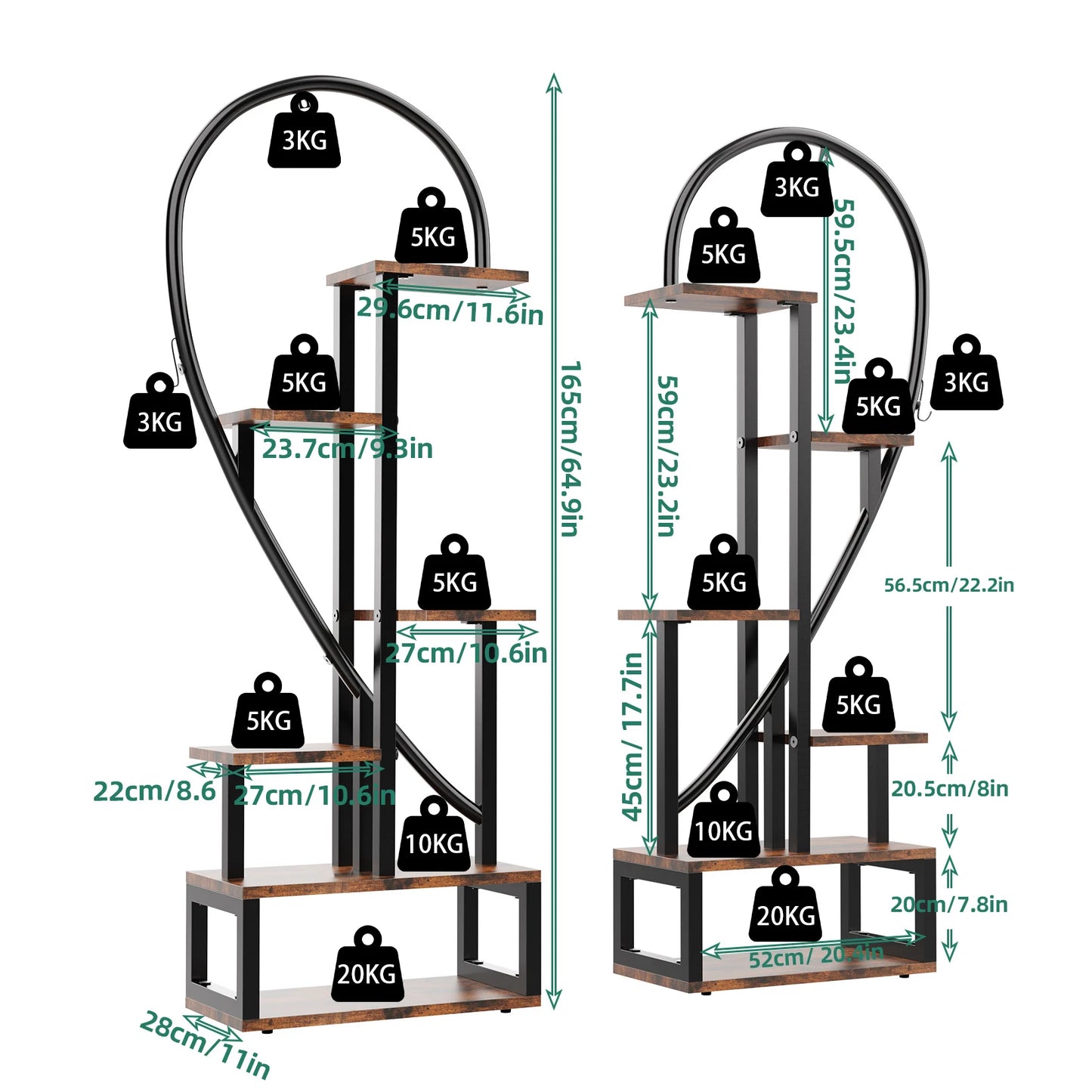 Half Heart Plant Stand Rack With Hooks Metal Flower Shelf