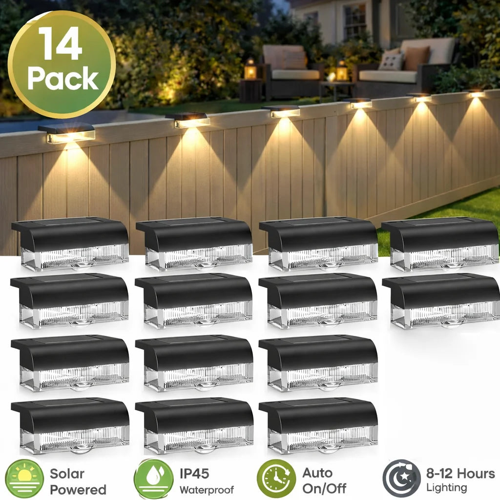 Outdoor Solar Fence Lights LED Step Pathway Deck Garden