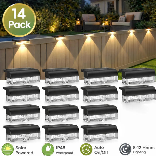 Outdoor Solar Fence Lights LED Step Pathway Deck Garden