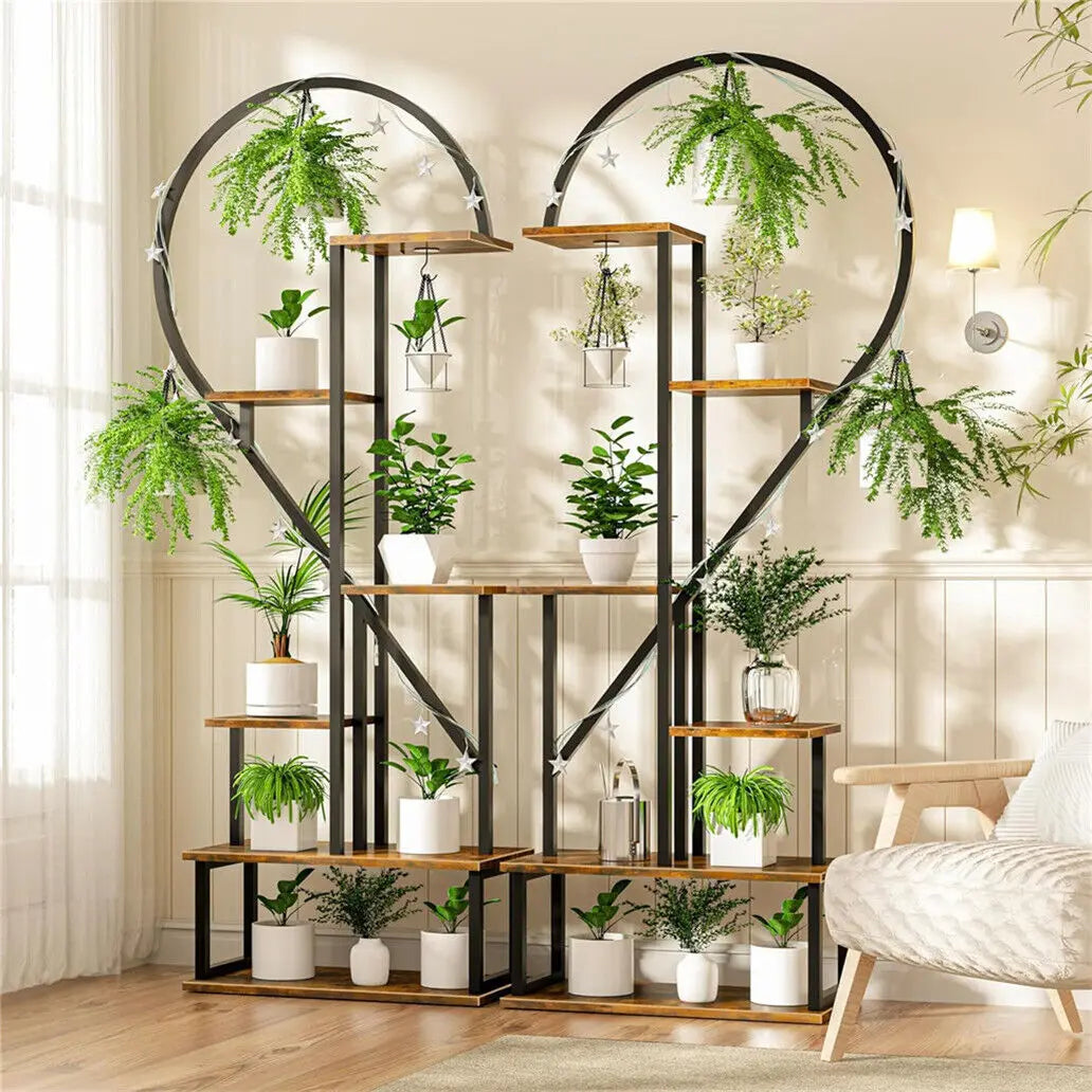 Half Heart Plant Stand Rack With Hooks Metal Flower Shelf