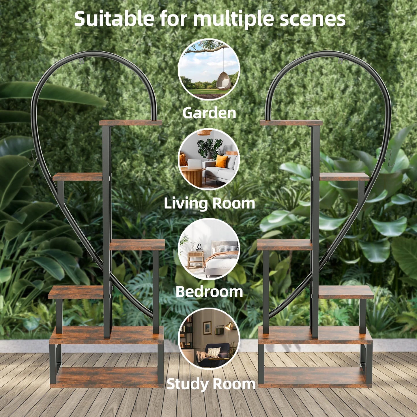 Half Heart Plant Stand Rack With Hooks Metal Flower Shelf