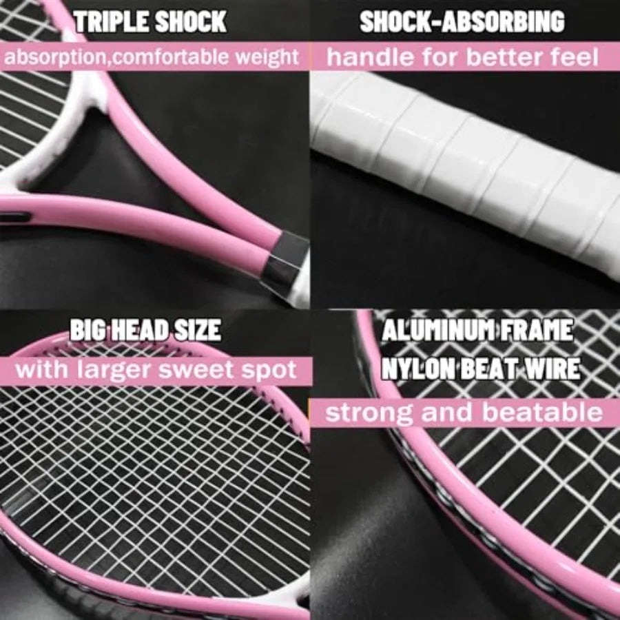 Adult Two-Player Tennis Racket Set With Four Balls For Beginners