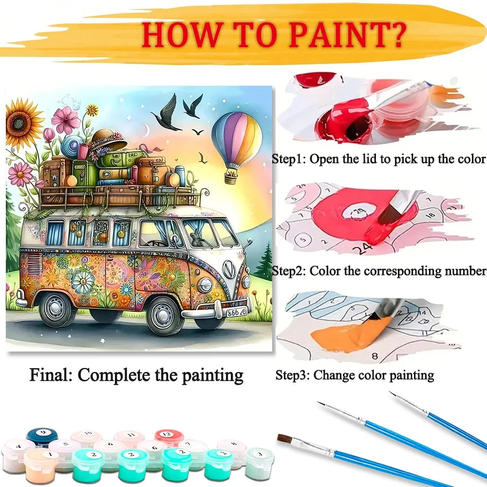 Cartoon Bus Paint By Numbers Kit On Canvas For Adults