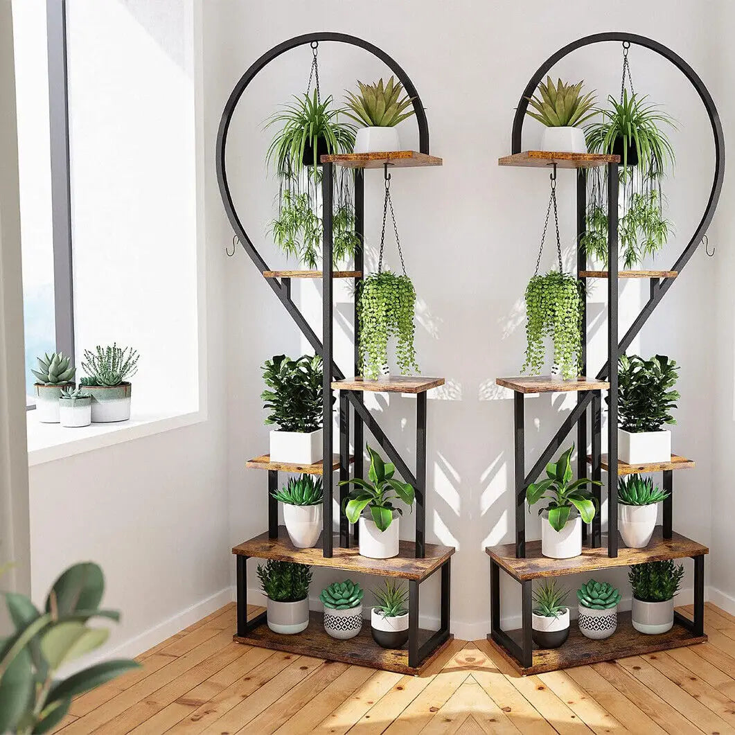Half Heart Plant Stand Rack With Hooks Metal Flower Shelf