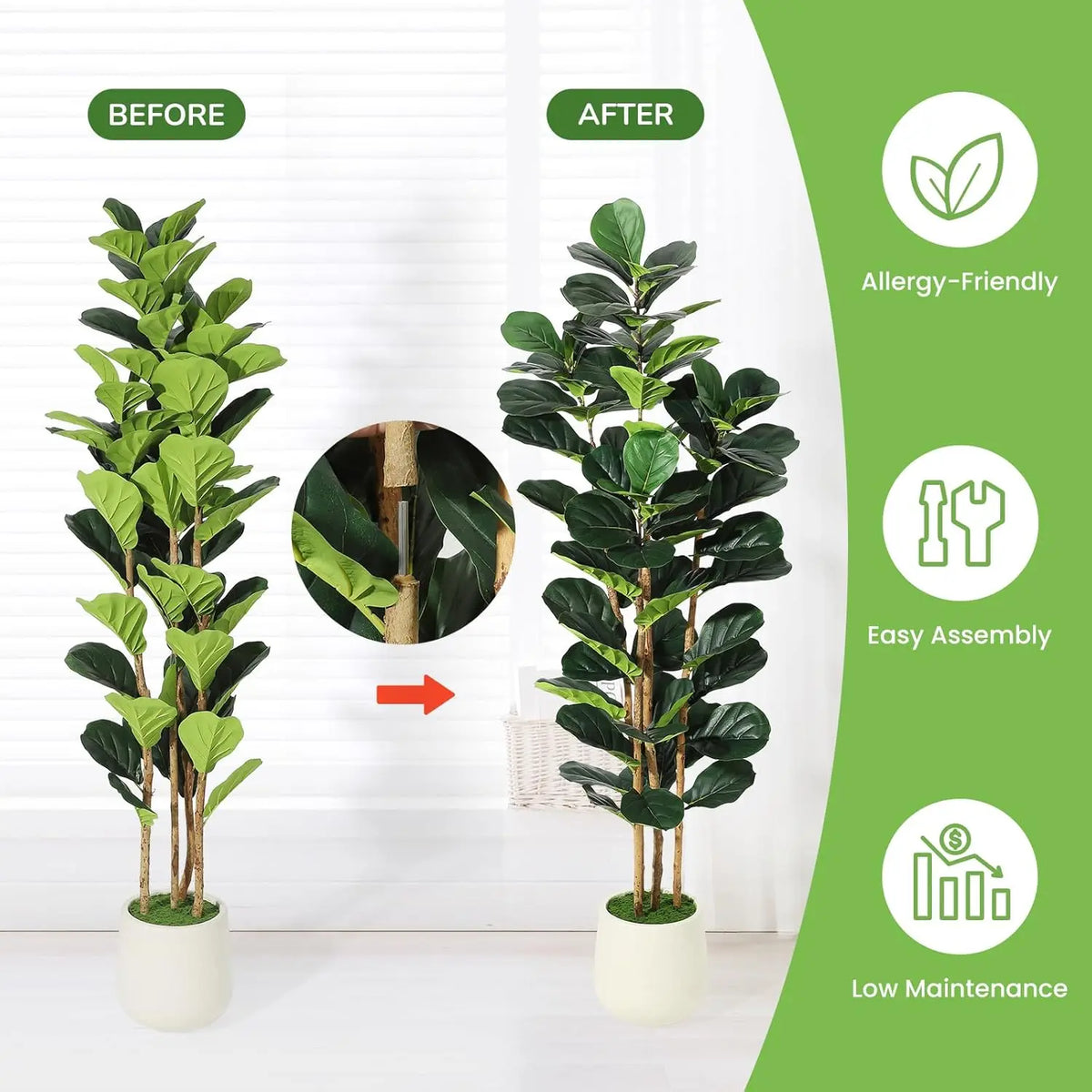 HiMISS Fiddle Leaf Fig Tree With Pot Artificial Floor Plant For Home
