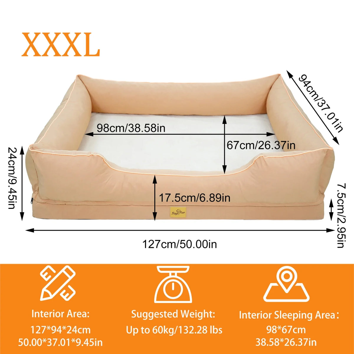 BINGOPAW Rectangular Orthopedic Dog Bed With Bolster And Removable Cover
