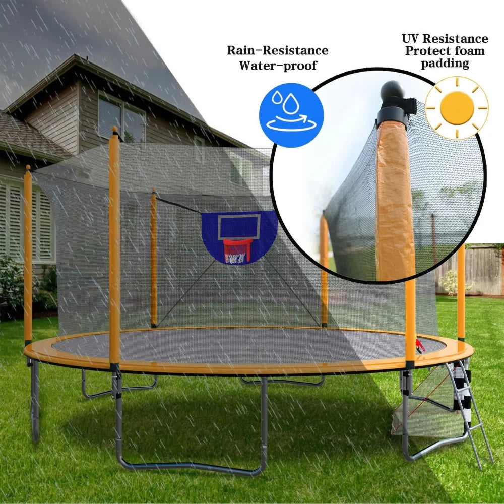 Trampoline With Basketball Hoop And Inner Safety Enclosure