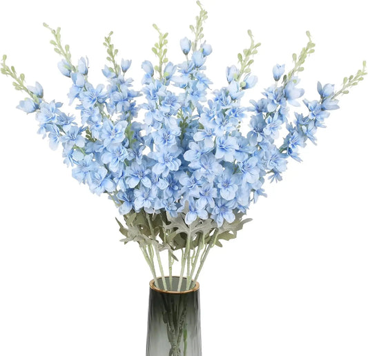 Delphinium Larkspur Artificial Flowers 8 Pack Bulk Tall Vase