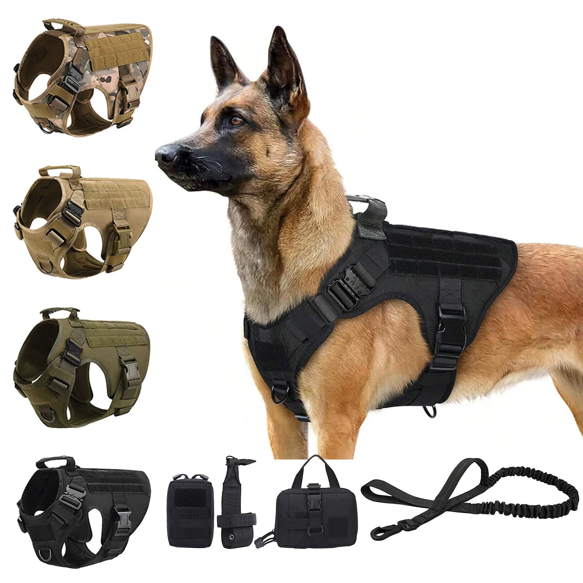 Tactical Dog Harness With Molle Pouches For Large Dogs