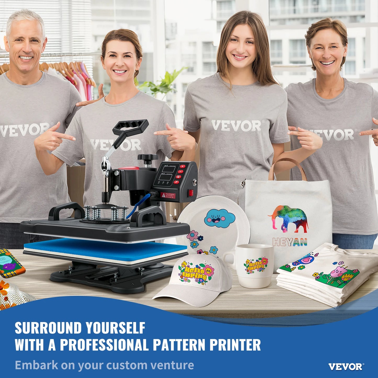 SucceBuy 5-In-1 Heat Press Machine Clamshell Sublimation Transfer