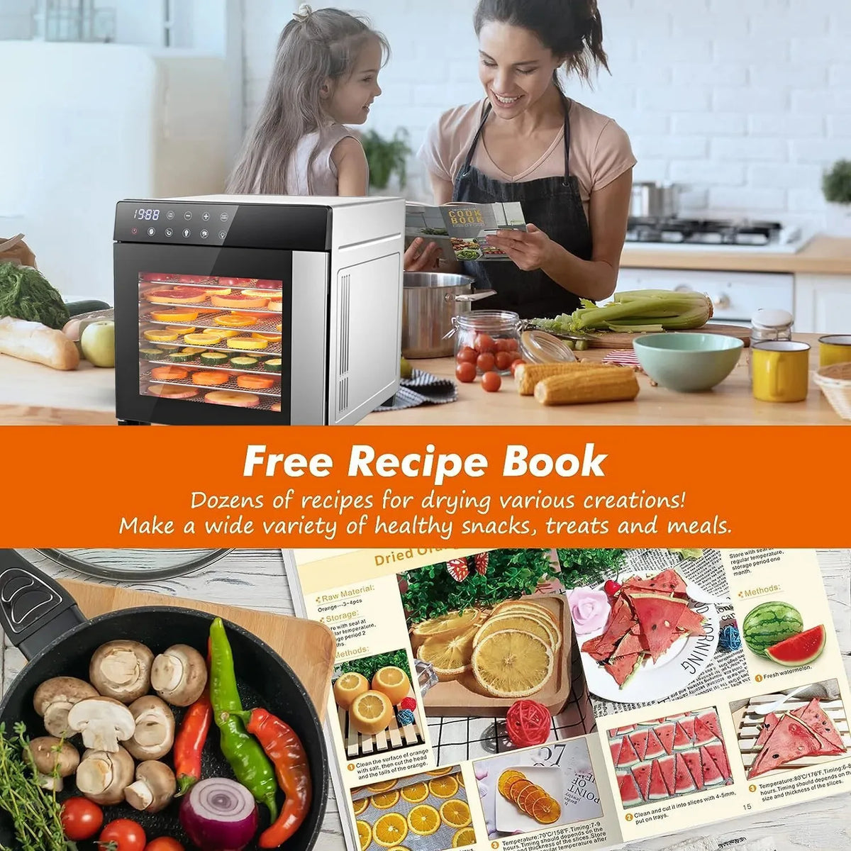 SNDOAS 8-Tray Stainless Steel Food Dehydrator 600W