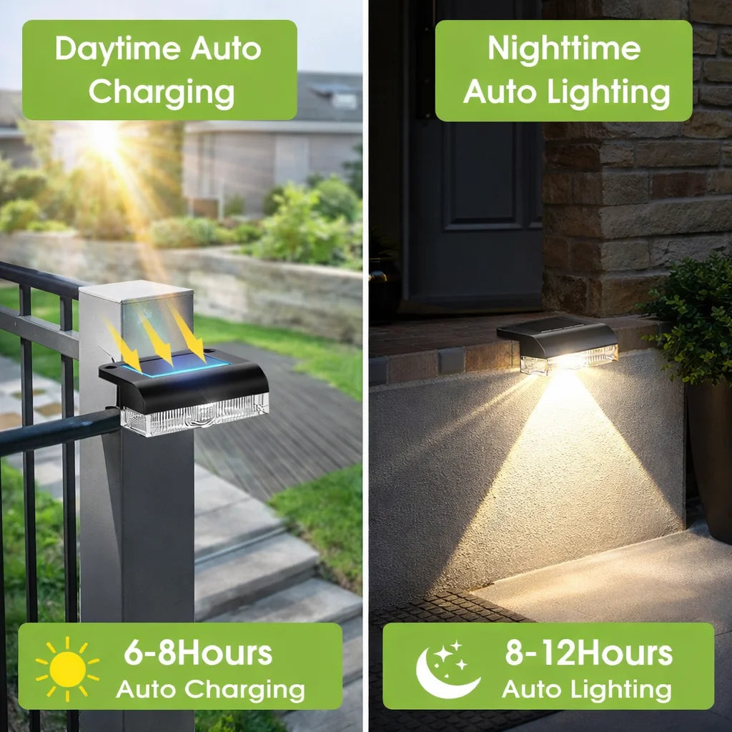Outdoor Solar Fence Lights LED Step Pathway Deck Garden