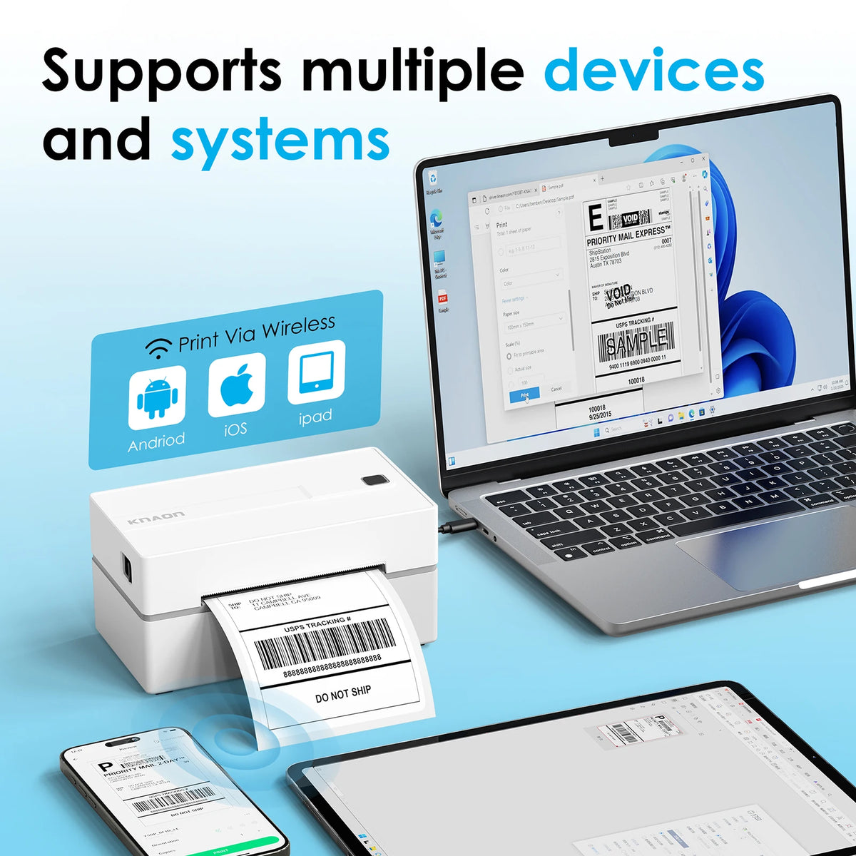 Thermal Label Printer For Shipping Labels Android iPhone Windows