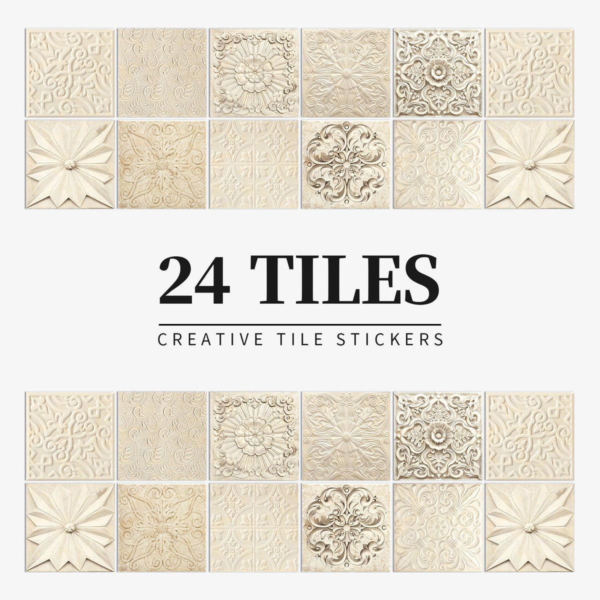 24 Piece Tile Sticker Set Waterproof Self Adhesive Wall Decals