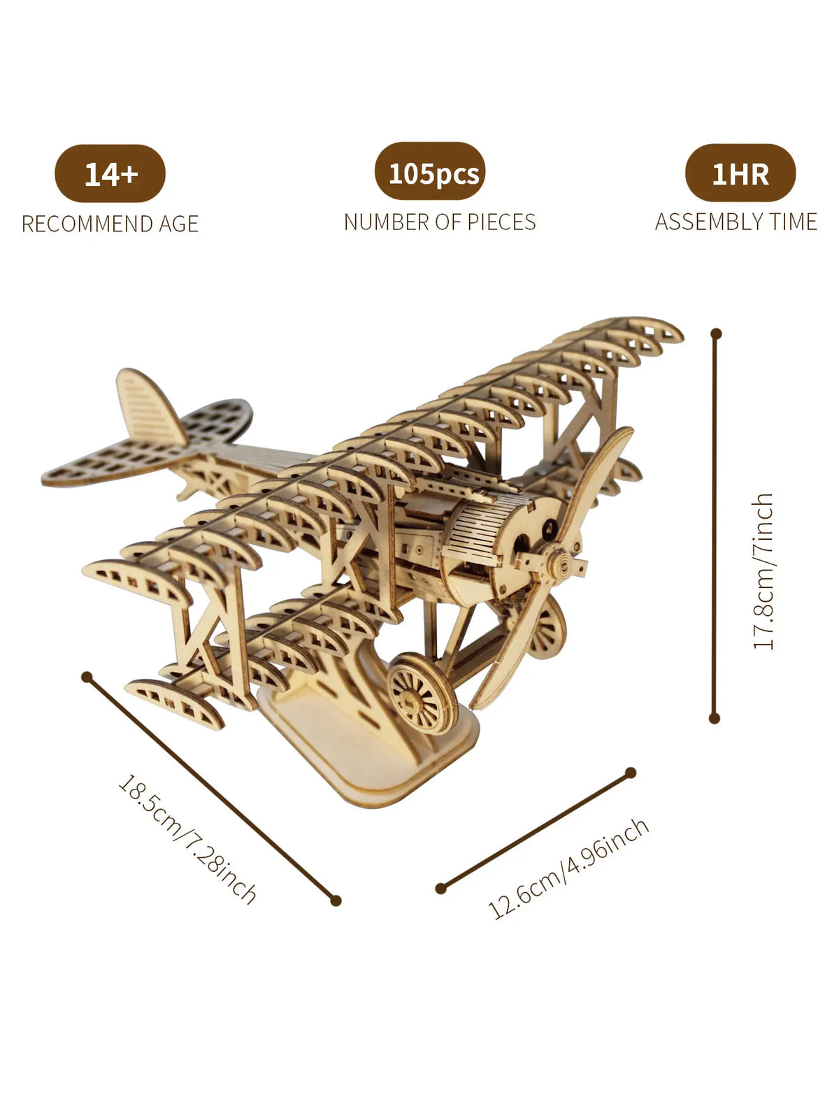 Bi-Plane 3D Wooden Puzzle Kit For DIY Craft Enthusiasts