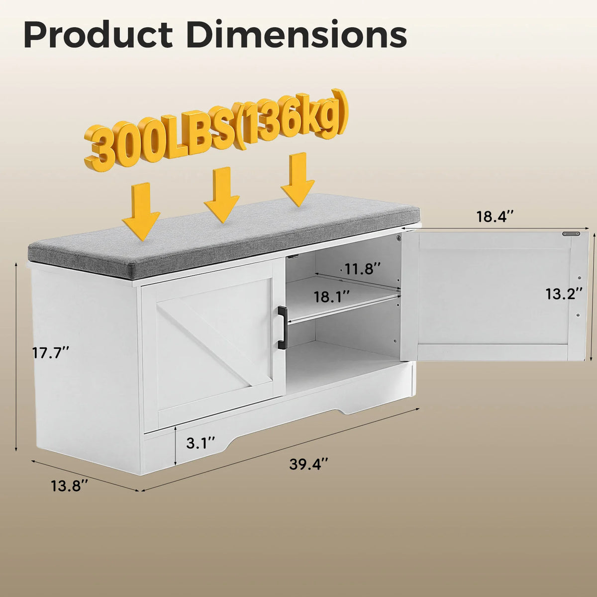 JHK Storage Bench Shoe Organizer Cabinet With Padded Seat Cushion