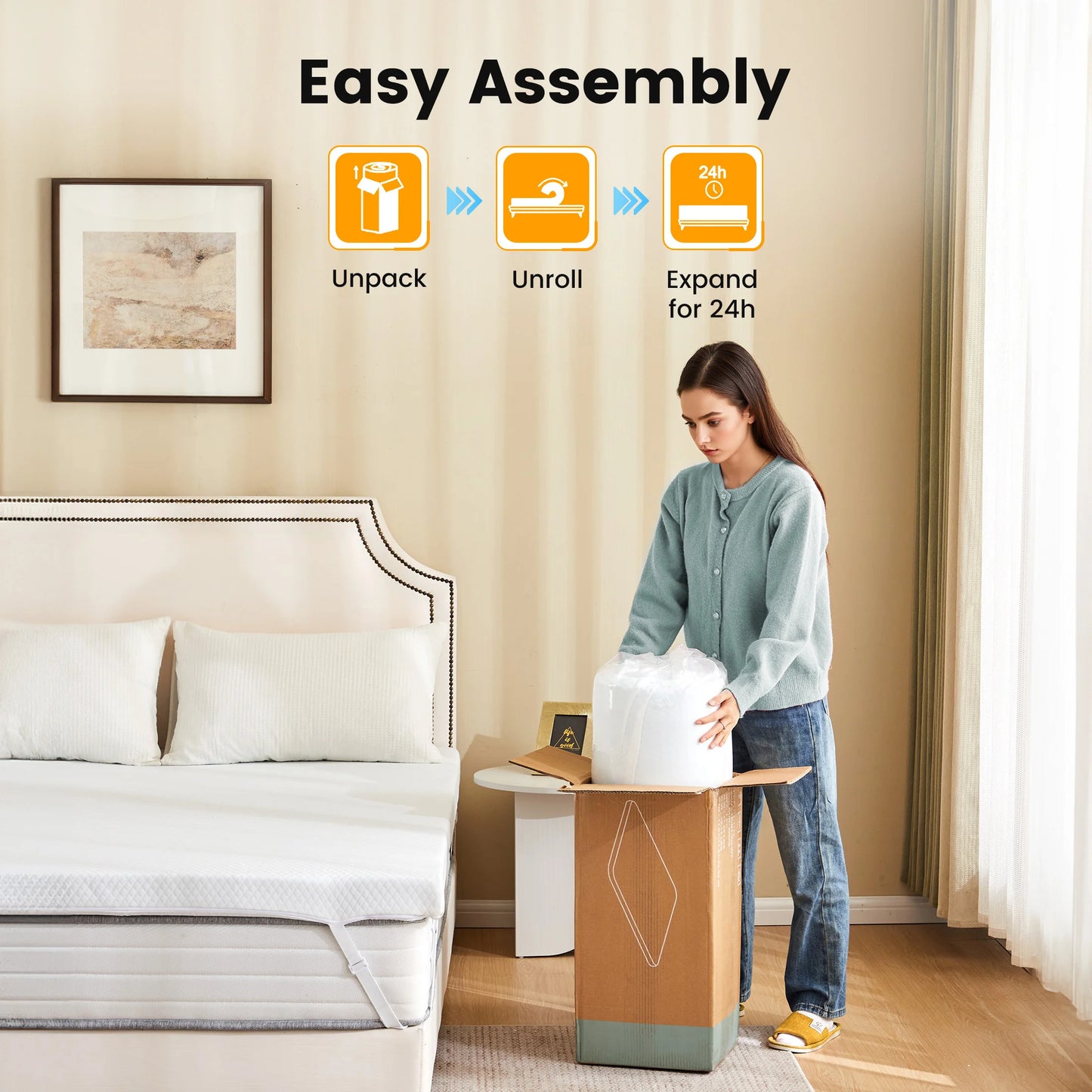 MCQ Gel Infused Memory Foam Mattress Topper With Removable Cover