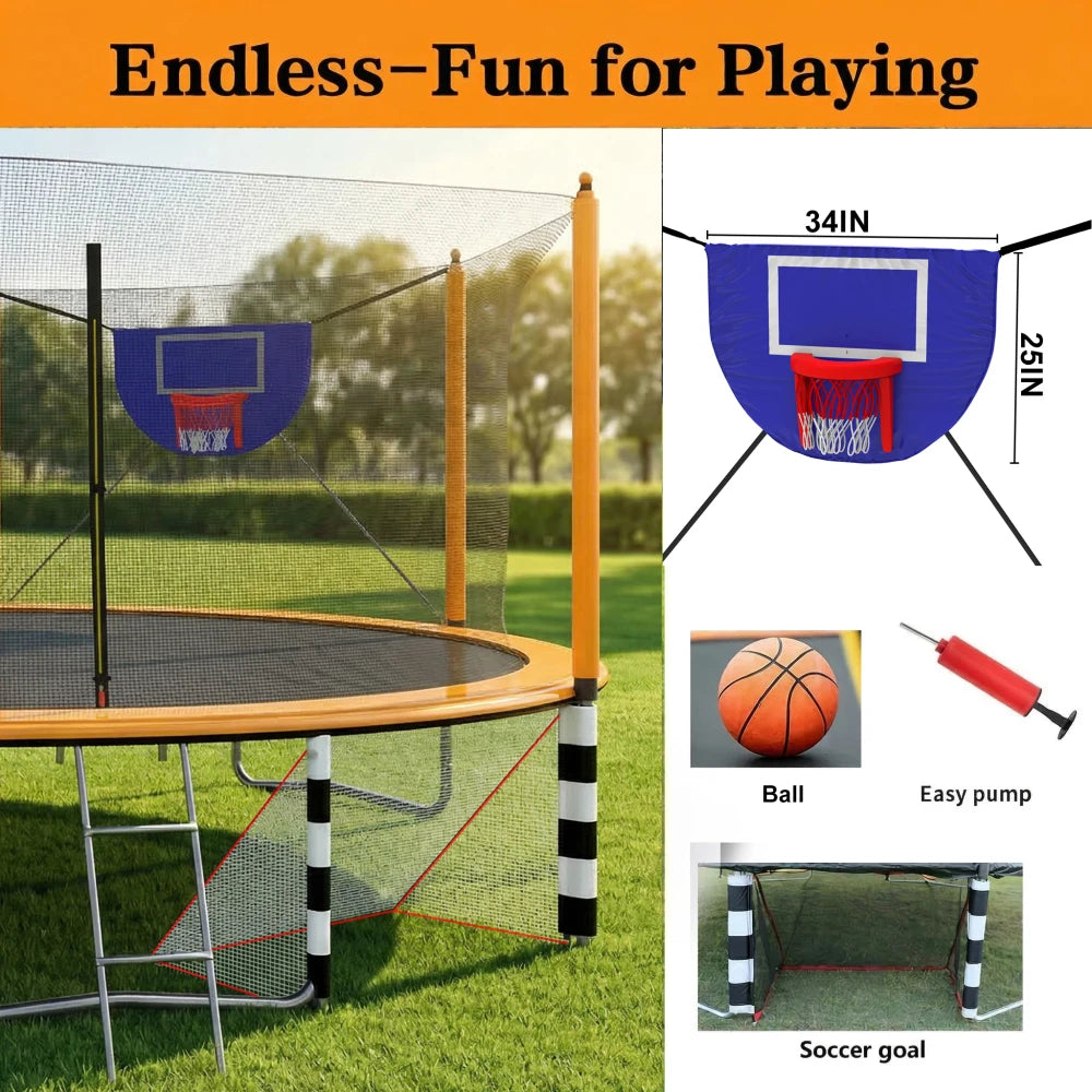 Trampoline With Basketball Hoop And Inner Safety Enclosure