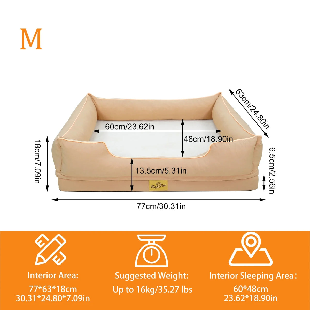 BINGOPAW Rectangular Orthopedic Dog Bed With Bolster And Removable Cover