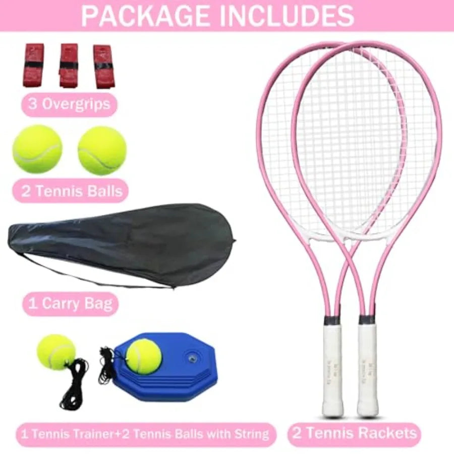 Adult Two-Player Tennis Racket Set With Four Balls For Beginners